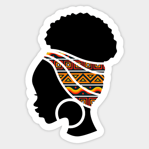 Afro Hair Woman with African Pattern Headwrap Sticker by logiamerch